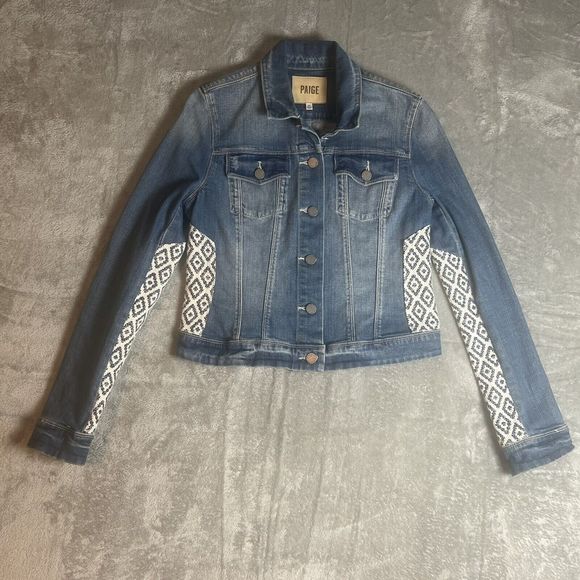 Paige Vermont Denim Jacket M Mosaic Tile Western Aztec Geometric Mint Condition - Picture 1 of 10